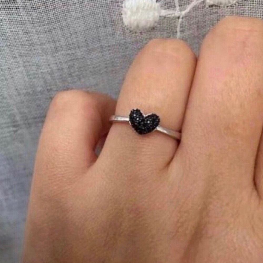 Heart Pavé Ring in Black on Sterling Silver Band
